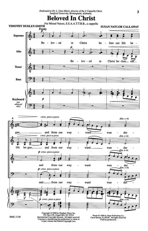 Susan Naylor Callaway Beloved In Christ (Arr. Susan Naylor Callaway) Gemischter Chor A cappella