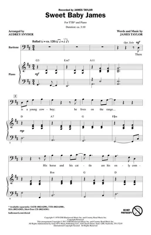 Sweet Baby James (Arr. Audrey Snyder) Männerchor mit Begleitung