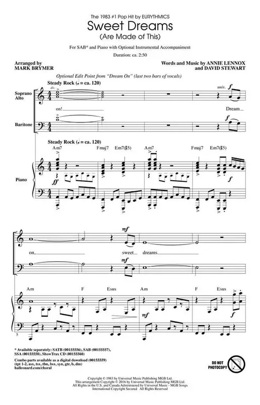 Sweet Dreams (Are Made of This) (Arr. Mark Brymer) Frauenchor mit Begleitung