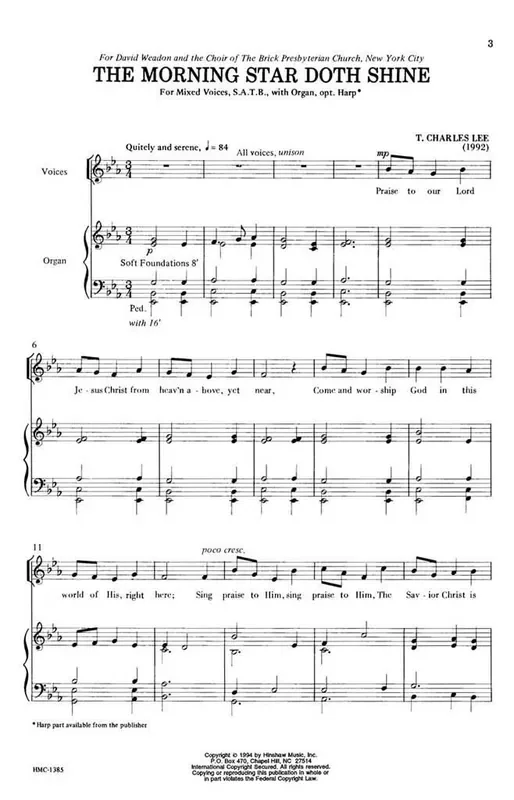 T. Charles Lee The Morning Star Doth Shine (Arr. T. Charles Lee) Gemischter Chor mit Klavier/Orgel