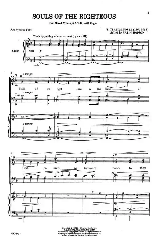 T. Tertius Noble Souls Of The Righteous (Arr. T. Tertius Noble) Gemischter Chor mit Klavier/Orgel