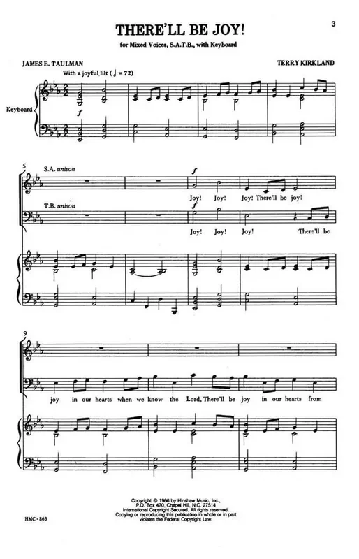 Terry Kirkland There‘ll Be Joy! (Arr. Terry Kirkland) Gemischter Chor mit Klavier/Orgel