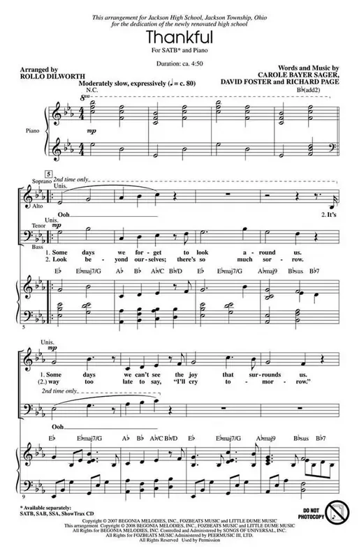 Thankful (Arr. Rollo Dilworth) Gemischter Chor mit Begleitung