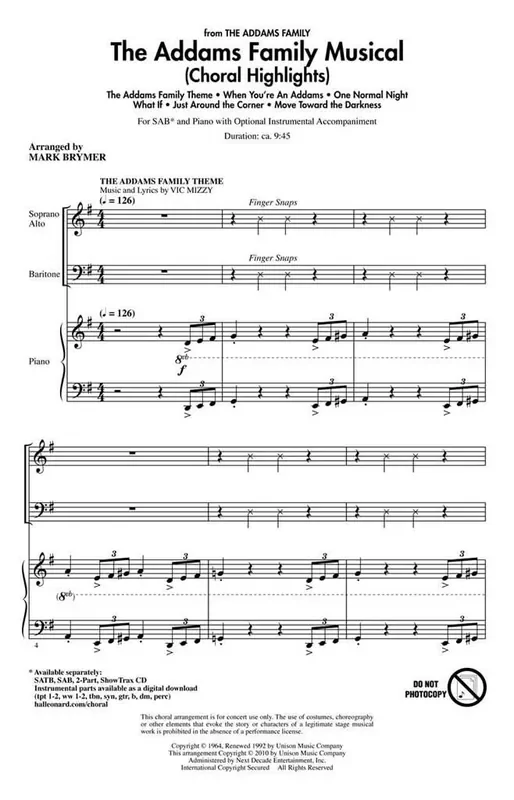 The Addams Family Musical (Arr. Mark Brymer) Gemischter Chor mit Klavier/Orgel