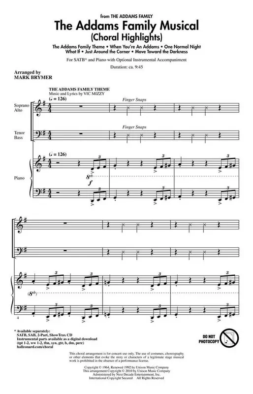 The Addams Family Musical (Arr. Mark Brymer) Gemischter Chor mit Klavier/Orgel