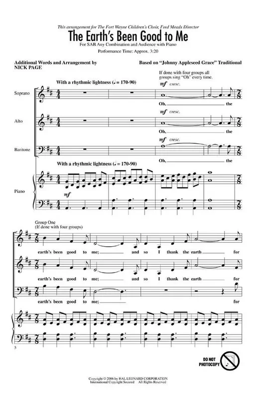 The Earth‘s Been Good to Me (Arr. Nick Page) Gemischter Chor mit Begleitung