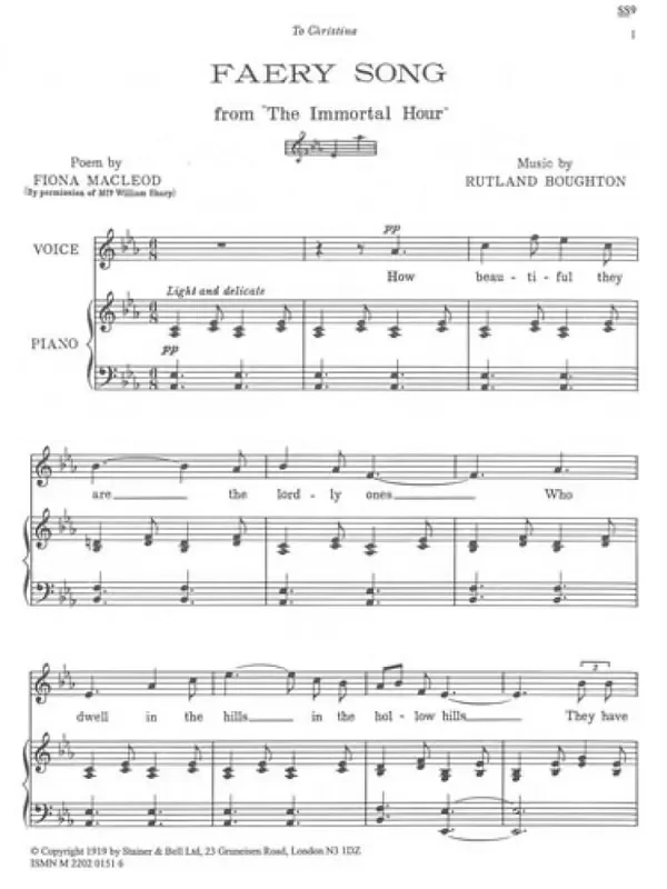 The Faery Song The Immortal Hour E Flat – A Flat Gesang mit Klavier