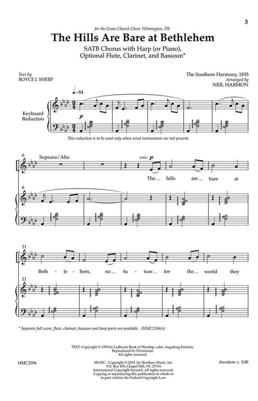 The Hills Are Bare At Bethlehem (Arr. Neil Harmon) Gemischter Chor mit Klavier/Orgel