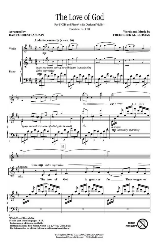 The Love of God (Arr. Dan Forrest) Gemischter Chor mit Begleitung