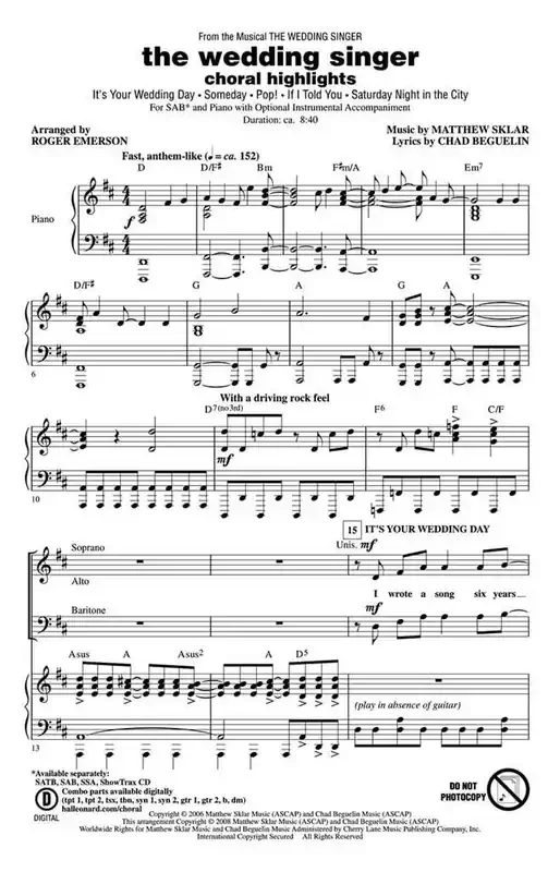 The Wedding Singer (Arr. Roger Emerson) Gemischter Chor mit Begleitung