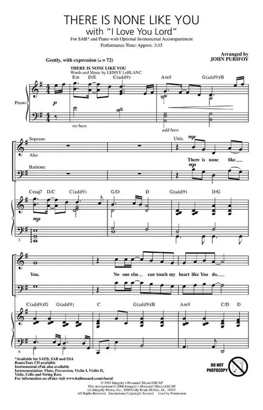 There Is None Like You with I Love You Lord (Arr. John Purifoy) Gemischter Chor mit Begleitung