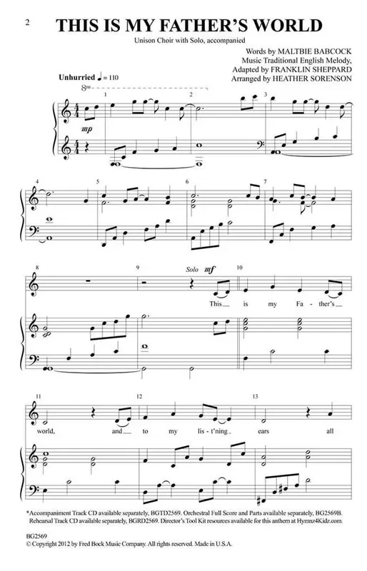 This Is My Father‘S World (Arr. Heather Sorenson) Gemischter Chor mit Begleitung