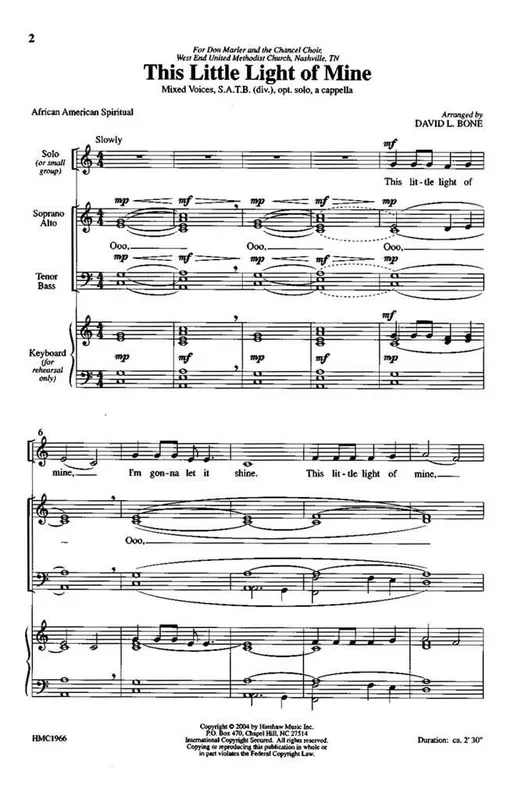 This Little Light Of Mine (Arr. David Bone) Gemischter Chor A cappella