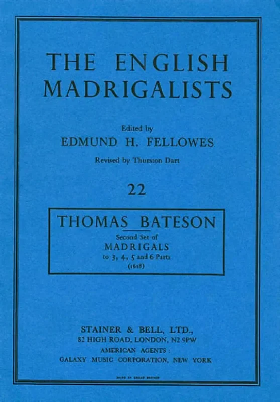 Thomas Bateson Second Set of Madrigals in 3, 4, 5 & 6 parts Gemischter Chor mit Begleitung