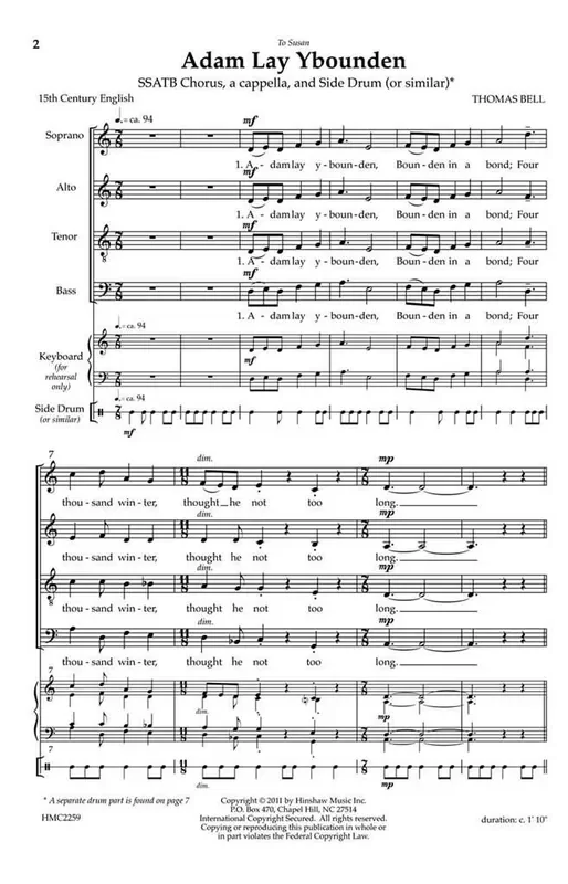 Thomas Bell Adam Lay Y Bounden (Arr. Thomas Bell) Gemischter Chor A cappella