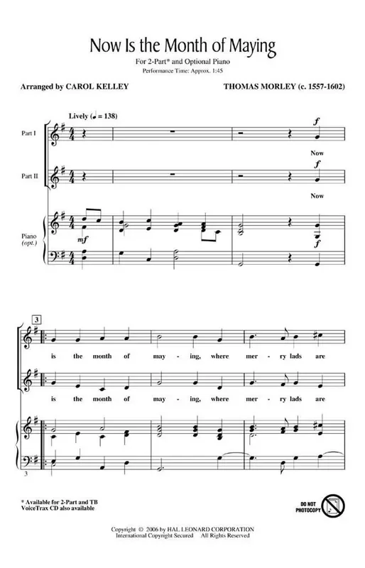 Thomas Morley Now Is the Month of Maying (Arr. Carol Kelley) Frauenchor mit Begleitung