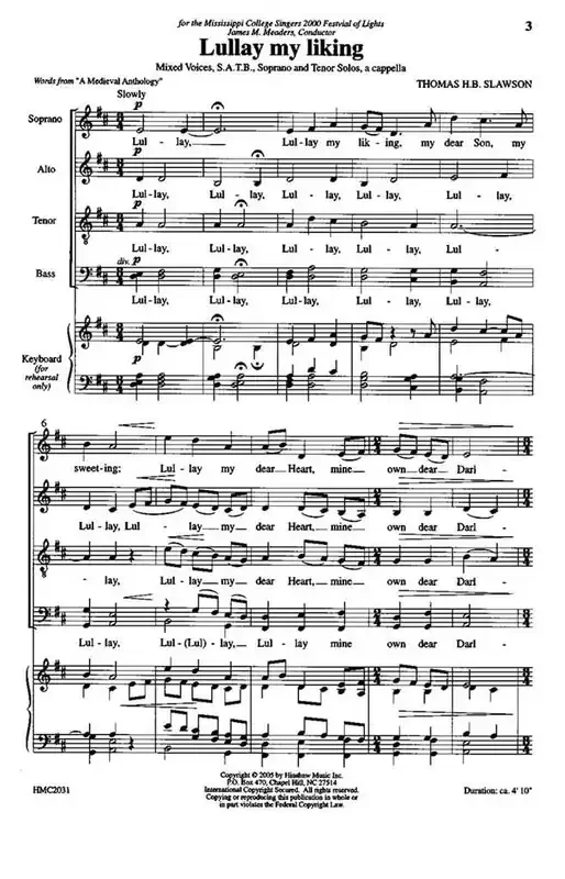 Thomas Slawson Lullay My Liking (Arr. Thomas Slawson) Gemischter Chor A cappella