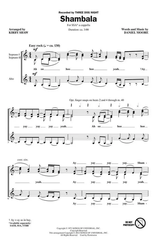 Three Dog Night Shambala (Arr. Kirby Shaw) Frauenchor mit Begleitung