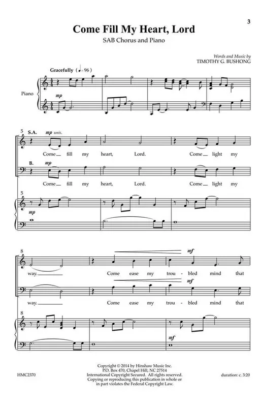Tim Bushong Come Fill My Heart, Lord (Arr. Tim Bushong) Gemischter Chor mit Klavier/Orgel