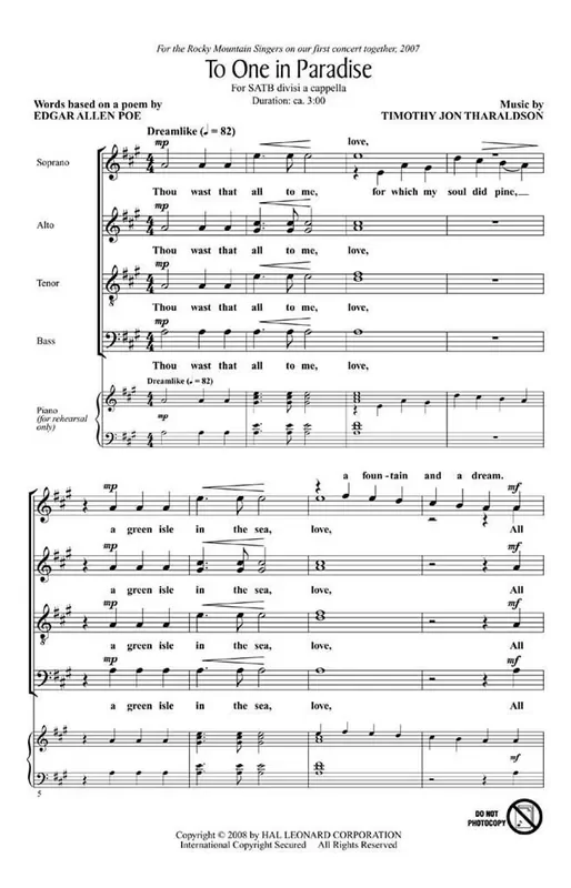 Timothy Jon Tharaldson To One in Paradise Gemischter Chor A cappella