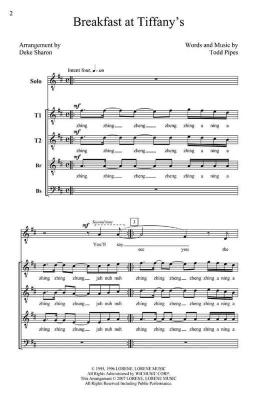 Todd Pipes Breakfast at Tiffany‘s (Arr. Deke Sharon) Männerchor A cappella