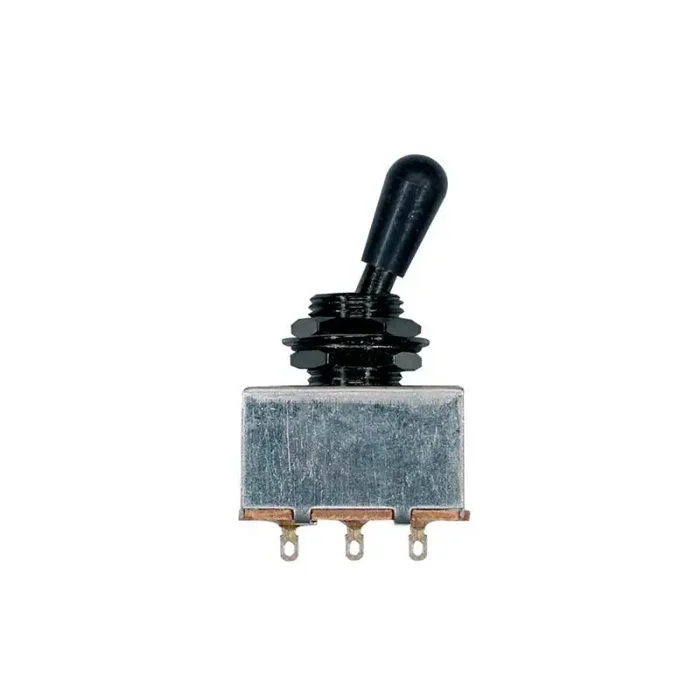 Toggle switch 3-way, black, block shape, black knob