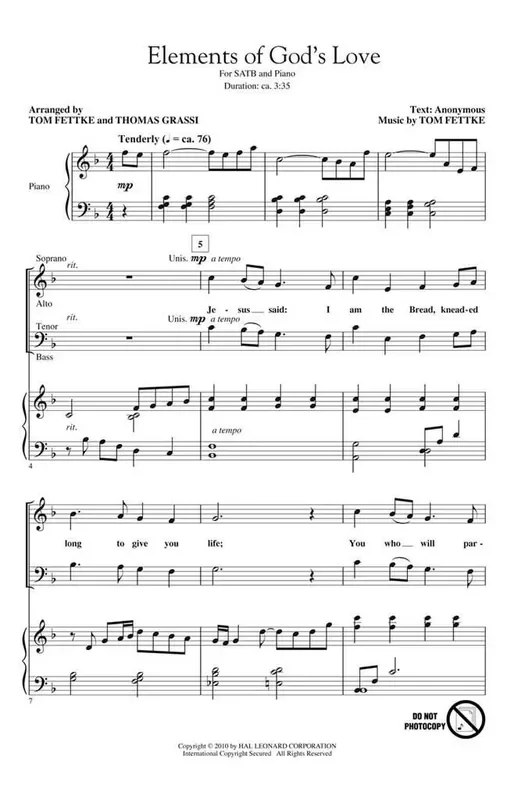 Tom Fettke Elements of God‘s Love (Arr. Thomas Grassi) Gemischter Chor mit Begleitung