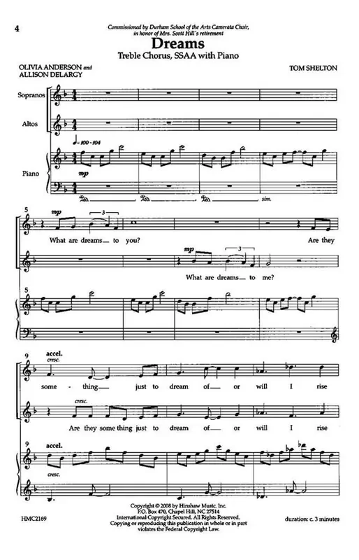Tom Shelton Dreams (Arr. Tom Shelton) Frauenchor mit Klavier/Orgel