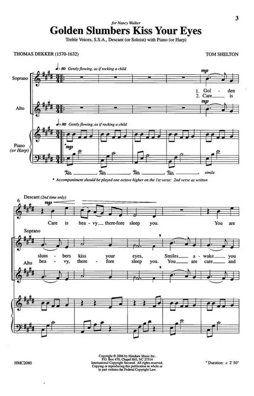 Tom Shelton Golden Slumbers Kiss Your Eyes (Arr. Tom Shelton) Frauenchor mit Klavier/Orgel