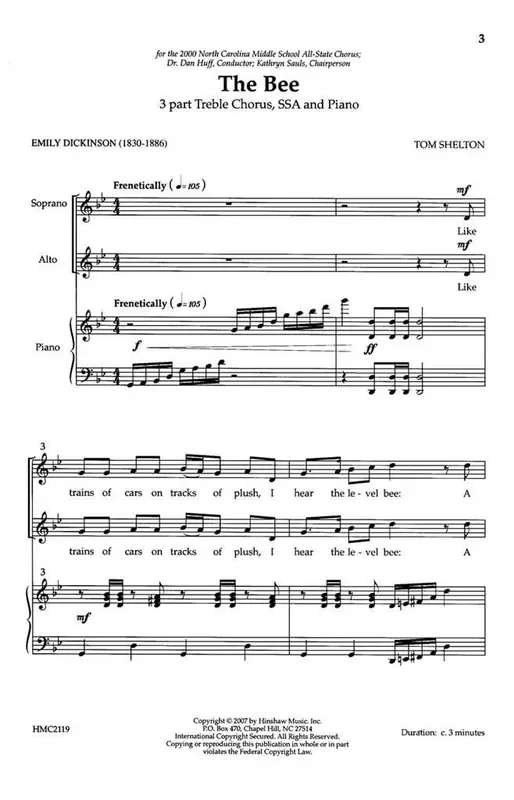 Tom Shelton The Bee (Arr. Tom Shelton) Frauenchor mit Klavier/Orgel