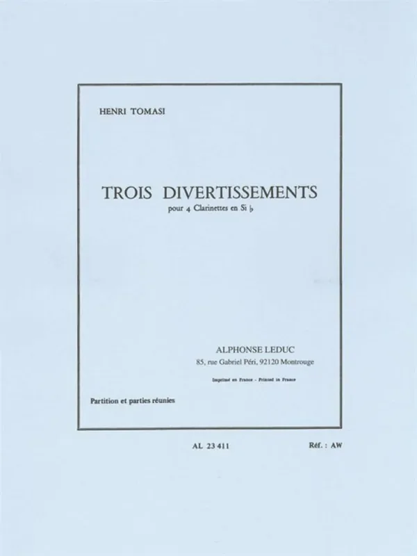 Tomasi Three Divertissements For Four Clarinets Klarinette Ensemble