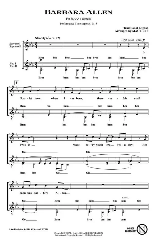 Traditional Barbara Allen (Arr. Mac Huff) Frauenchor A cappella