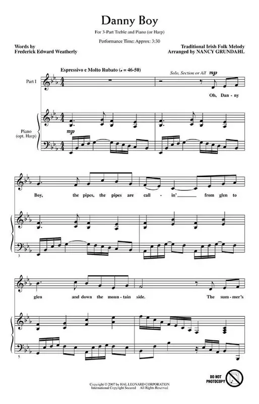 Traditional Danny Boy (Arr. Nancy Grundahl) Gemischter Chor mit Begleitung