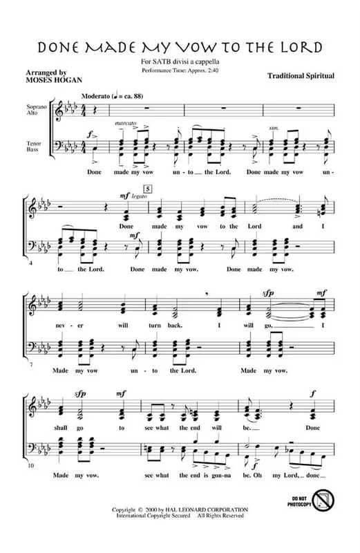 Traditional Done Made My Vow To The Lord (Arr. Moses Hogan) Gemischter Chor mit Begleitung