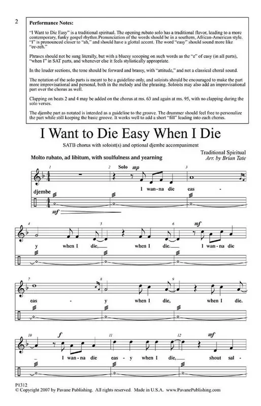 Traditional I Want to Die Easy When I Die (Arr. Brian Tate) Gemischter Chor mit Begleitung