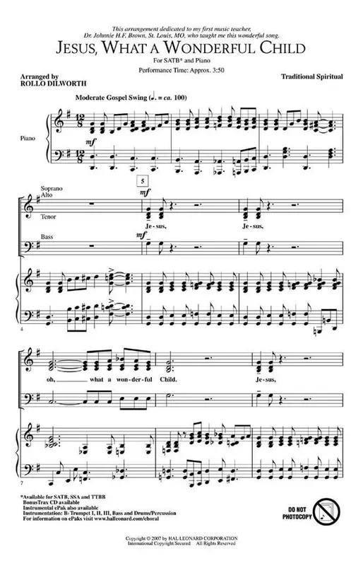 Traditional Jesus, What a Wonderful Child (Arr. Rollo Dilworth) Gemischter Chor mit Begleitung
