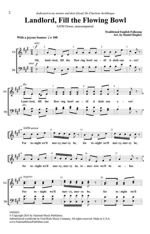 Traditional Landlord, Fill the Flowing Bowl (Arr. Daniel Hughes) Gemischter Chor A cappella
