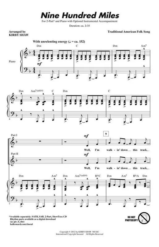 Traditional Nine Hundred Miles (Arr. Kirby Shaw) Frauenchor mit Begleitung