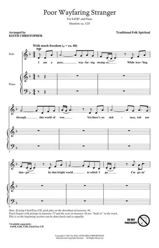 Traditional Poor Wayfaring Stranger (Arr. Keith Christopher) Gemischter Chor mit Klavier/Orgel