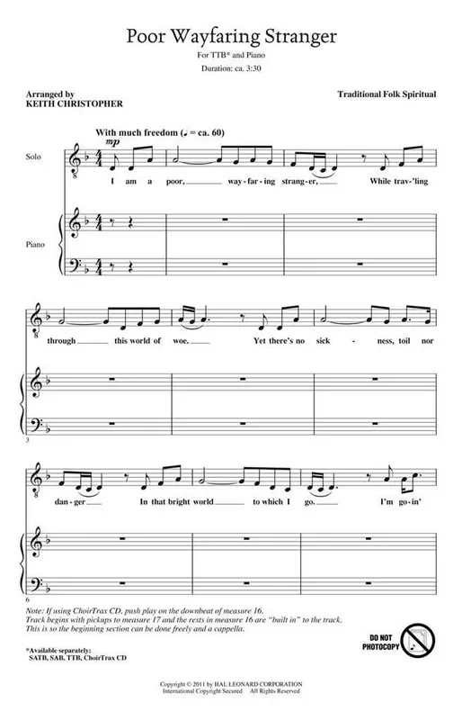 Traditional Poor Wayfaring Stranger (Arr. Keith Christopher) Männerchor mit Klavier/Orgel