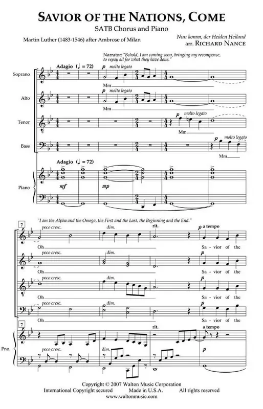 Traditional Savior of the Nations, Come (Arr. Richard Nance) Gemischter Chor mit Ensemble