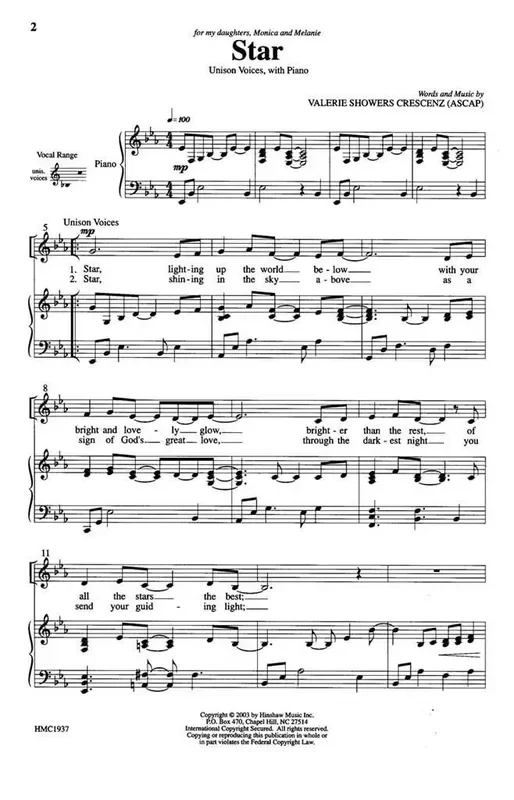 Valerie J. Crescenz Star (Arr. Valerie J. Crescenz) Gemischter Chor mit Klavier/Orgel