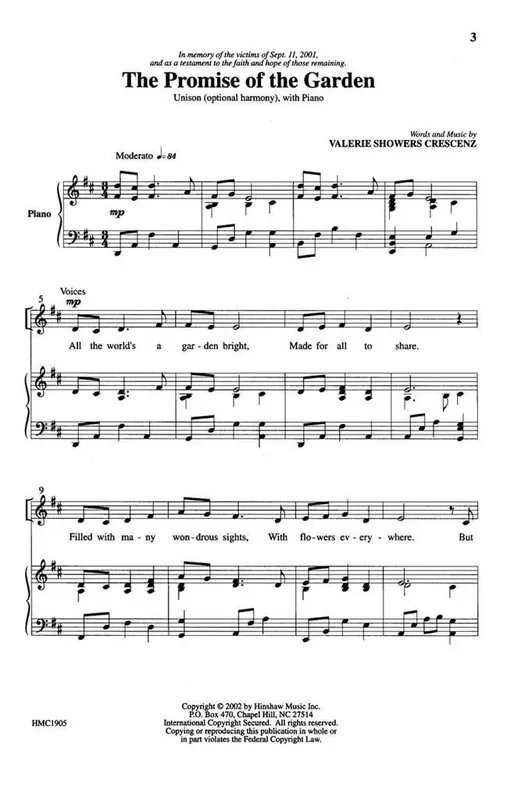 Valerie J. Crescenz The Promise Of The Garden (Arr. Valerie J. Crescenz) Gemischter Chor mit Klavier/Orgel