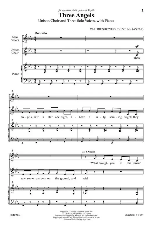 Valerie J. Crescenz Three Angels (Arr. Valerie J. Crescenz) Gemischter Chor mit Klavier/Orgel