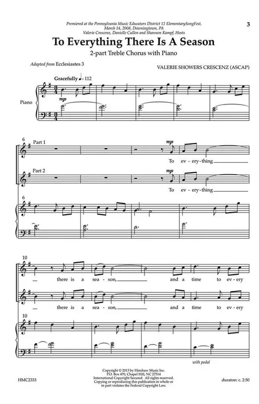 Valerie J. Crescenz To Everything There Is A Season (Arr. Valerie J. Crescenz) Frauenchor mit Klavier/Orgel