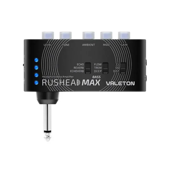 Valeton rechargeable headphones bass amp with drive, modulation, reverb, AUX in and charger 5V out
