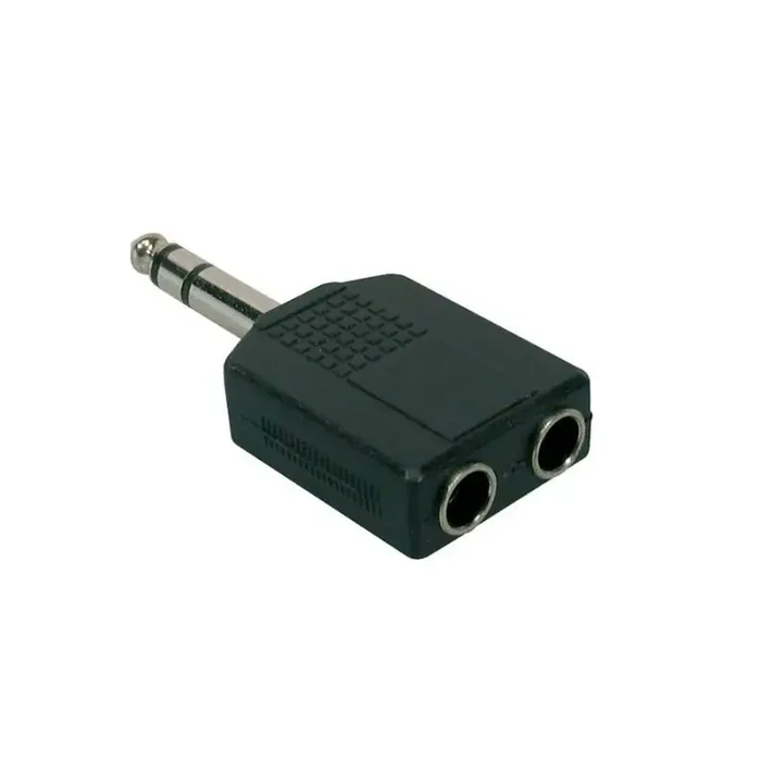 Verloop plug, 2 x 6,3 jack female stereo, 6,3mm jack male stereo
