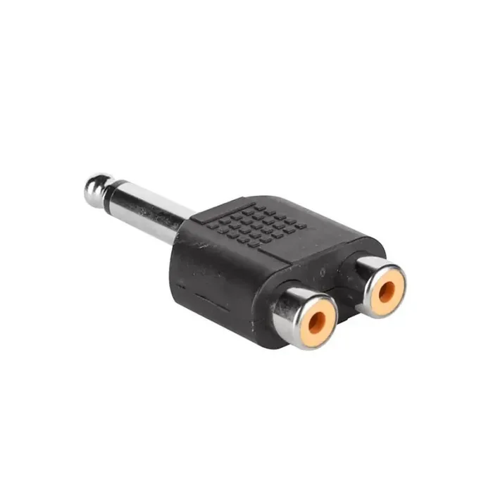 Verloop plug, 2 x RCA female, 6,3mm jack mono