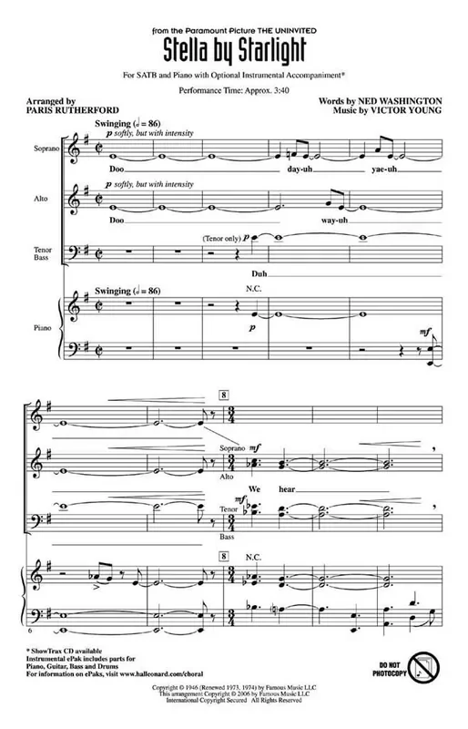 Victor Young Stella by Starlight (Arr. Paris Rutherford) Gemischter Chor mit Klavier/Orgel
