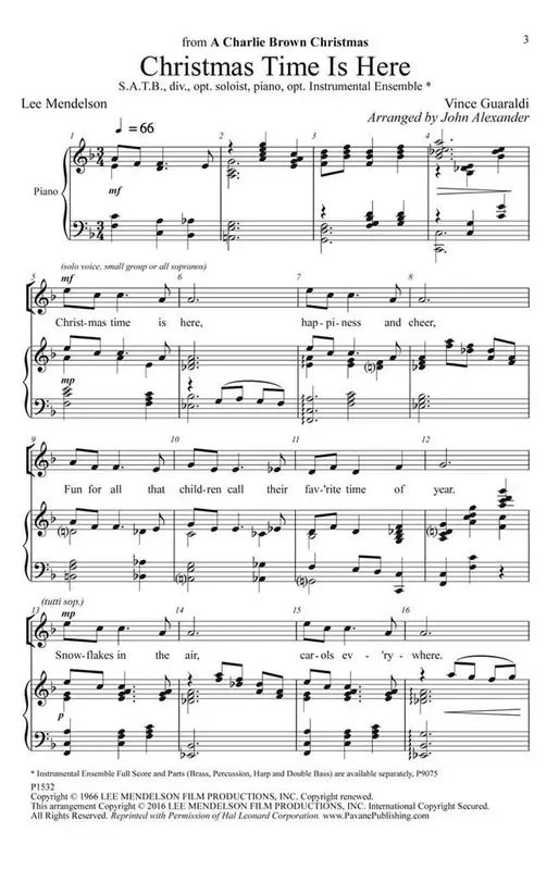 Vince Guaraldi Christmas Time Is Here (Arr. John Alexander) Gemischter Chor mit Begleitung